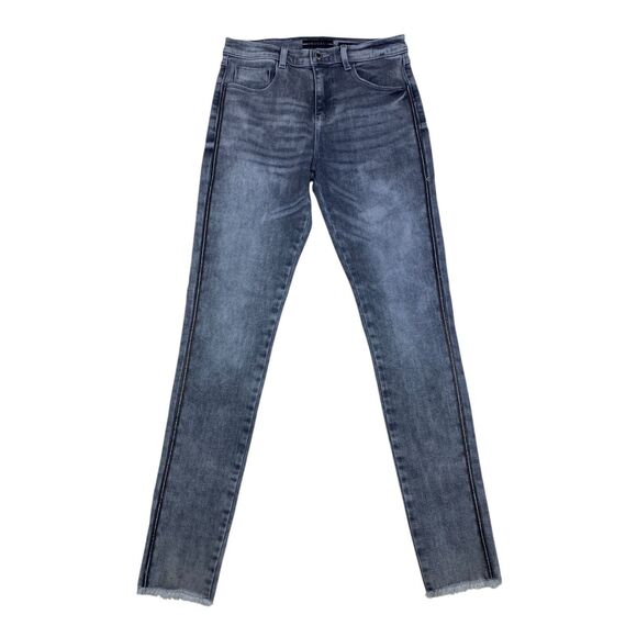 GUESS High-Waist Skinny Jeans Women’s Size 16 Gray Wash Distressed Hem Slim Fit - Picture 2 of 9